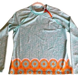 Cabana Life Patterned Rash Guard Top with Shoulder Zipper